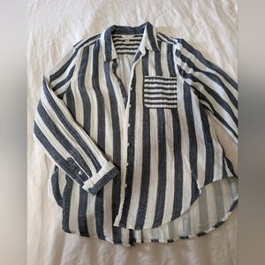 Time & Tru striped linen long sleeve L